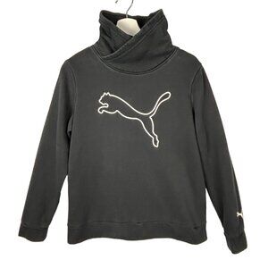 Puma Sweatshirt Women Medium Black Asymmetrical Cowl Neck Fleece Logo‎ Pullover